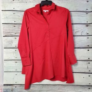 Chico’s Women’s 1.5 (US 10) Red Popover Tunic Blouse Asymmetrical Hem Stretch Co